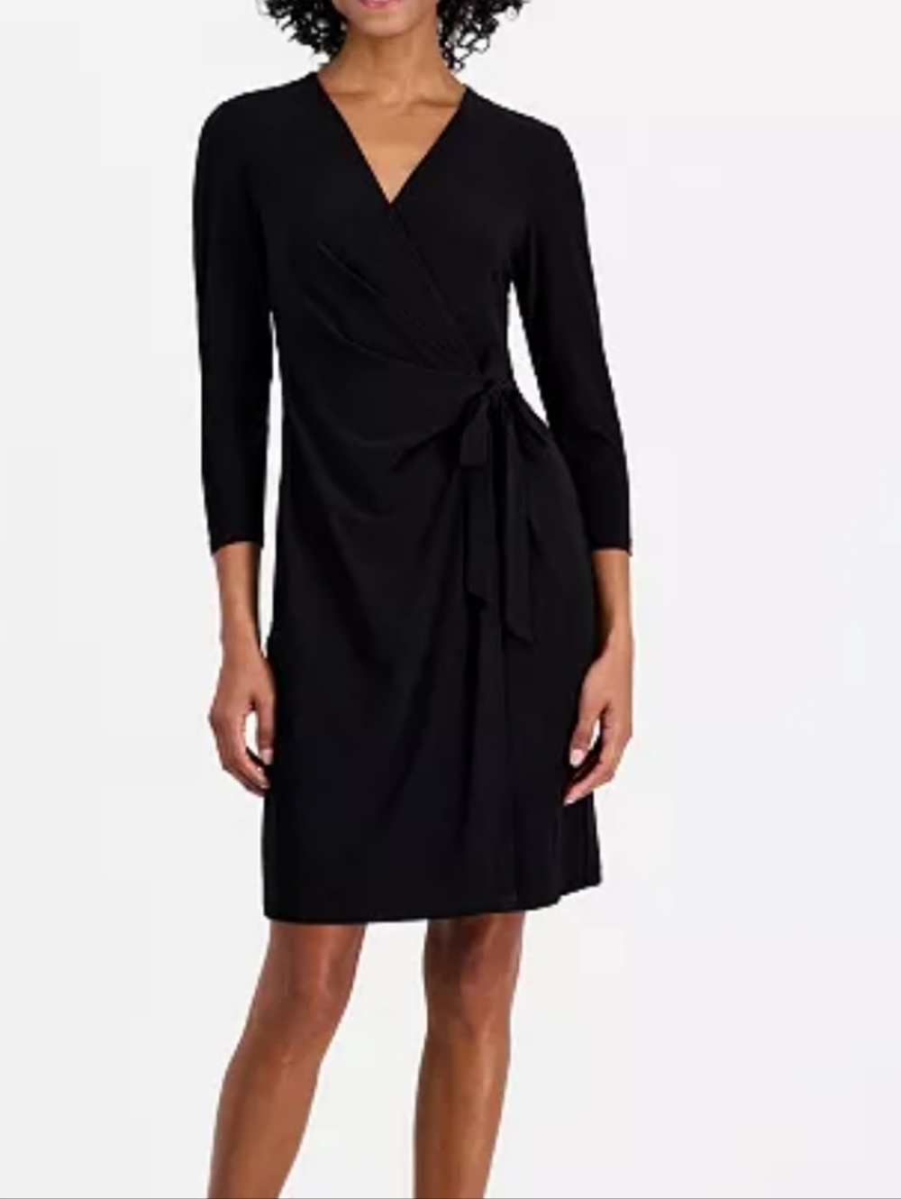 Anne Klein 3/4 Black Wrap Dress with Tie Waist